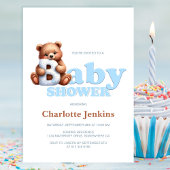 Schattigee Blue Teddy Bear Baby shower Uitnodiging