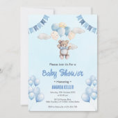 Schattigee Blue Teddy Bear Balloons & Clouds Baby  Kaart (Voorkant)