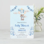 Schattigee Blue Teddy Bear Balloons & Clouds Baby  Kaart (Staand voorkant)