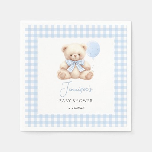 Schattigee Blue Teddy Bear Bow Balloon Baby Boy Sh Servet (Voorkant)