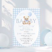 Schattigee Blue Teddy Bear Gingham Bow Baby Boy Sh Kaart