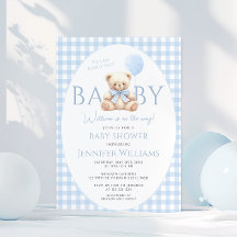 Schattigee Blue Teddy Bear Gingham Bow Baby Boy Sh