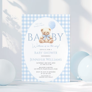 Schattigee Blue Teddy Bear Gingham Bow Baby Boy Sh Kaart