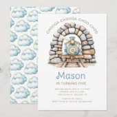 Schattigee Blue Train Kids Verjaardag Kaart (Voorkant / Achterkant)