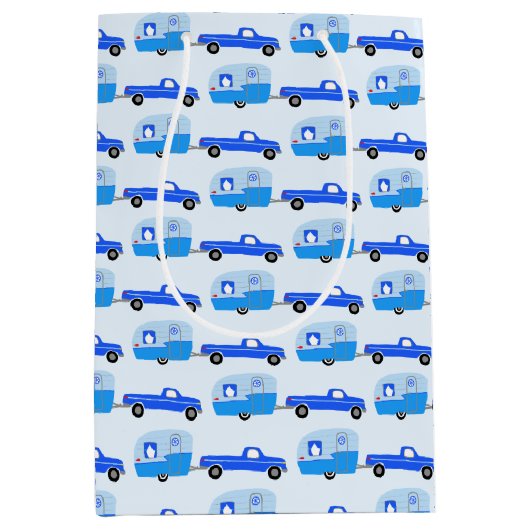 Schattigee Blue Truck & Trailer RV Adventure Medium Cadeauzakje (Voorkant)