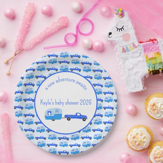 Schattigee Blue Truck & Trailer RV Adventure Papieren Bordje (Feest)