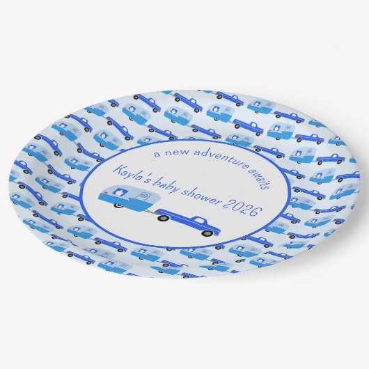 Schattigee Blue Truck & Trailer RV Adventure Papieren Bordje (Gekanteld)