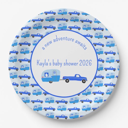 Schattigee Blue Truck & Trailer RV Adventure Papieren Bordje (Voorkant)