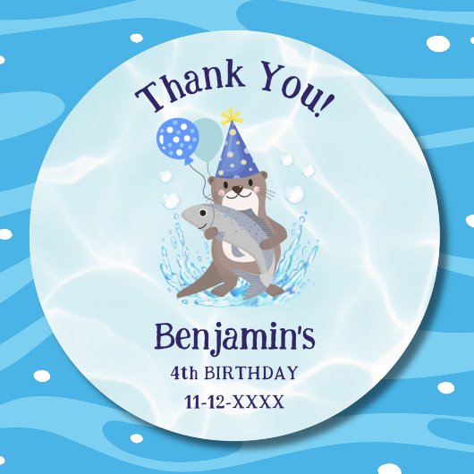 Schattigee Blue Water Boy Otter Verjaardagsfeest D Ronde Sticker