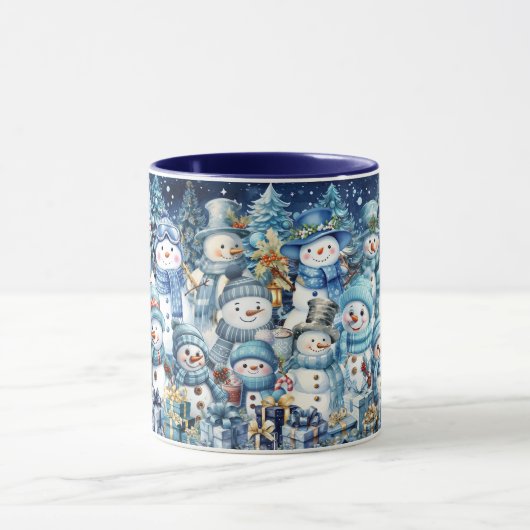 Schattigee Blue Waterverf Snowman familie Mok (Midden)