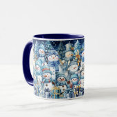 Schattigee Blue Waterverf Snowman familie Mok (Voorkant links)