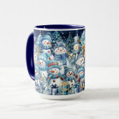 Schattigee Blue Waterverf Snowman familie Mok (Voorkant links)