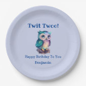 Schattigee Blue Woodland Animal Owl Verjaardag Papieren Bordje (Voorkant)
