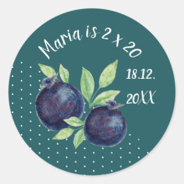 Schattigee Blueberries Waterverf Handbeschilderd Ronde Sticker