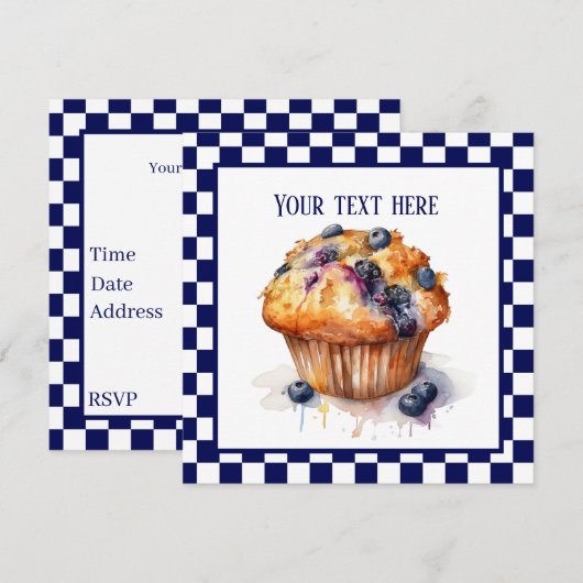 Schattigee blueberry muffin party kaart (Voorkant / Achterkant)