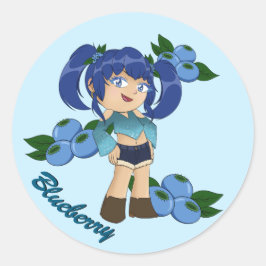 Schattigee Blueberry Theme Chibi met Bosbessen Ronde Sticker