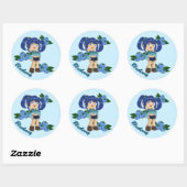 Schattigee Blueberry Theme Chibi met Bosbessen Ronde Sticker (Vel)