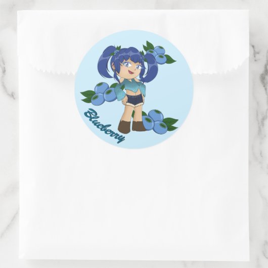 Schattigee Blueberry Theme Chibi met Bosbessen Ronde Sticker (Tas)