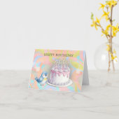 Schattigee Bluebird en Cake Vrolijke Gelukkige Ver Kaart (Gele Bloem)