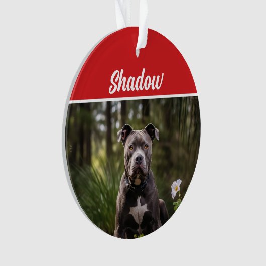 Schattigee Bluenose Pitbull Hond Vakantie Kerstfot Ornament (voorkant)