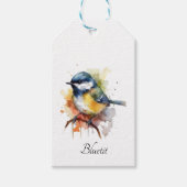 Schattigee Bluetit op een Branch, op maat Cadeaulabel (Voorkant)