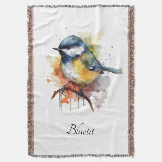 Schattigee Bluetit op een Branch, op maat Deken (Voorkant Verticaal)