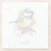 Schattigee Bluetit op een Branch, op maat Glazen Onderzetter (Achterkant)