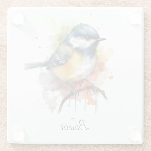 Schattigee Bluetit op een Branch, op maat Glazen Onderzetter (Achterkant)