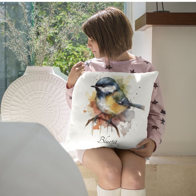 Schattigee Bluetit op een Branch, op maat Kussen (Creator heeft geüpload)
