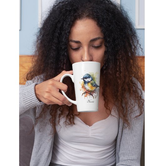 Schattigee Bluetit op een Branch, op maat Latte Mok