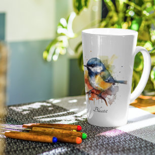 Schattigee Bluetit op een Branch, op maat Latte Mok
