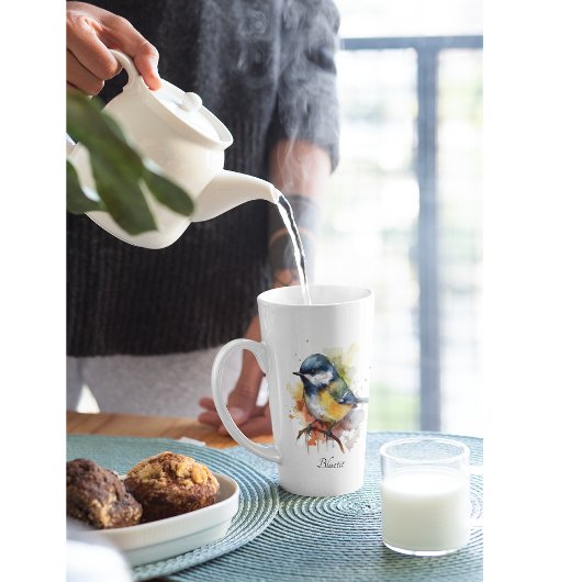 Schattigee Bluetit op een Branch, op maat Latte Mok