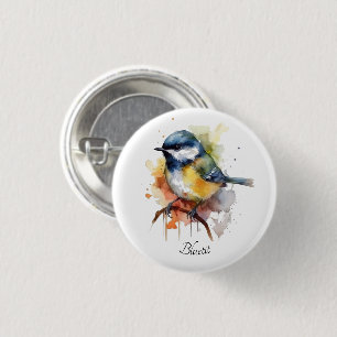Schattigee Bluetit op een Branch, op maat Ronde Button 3,2 Cm