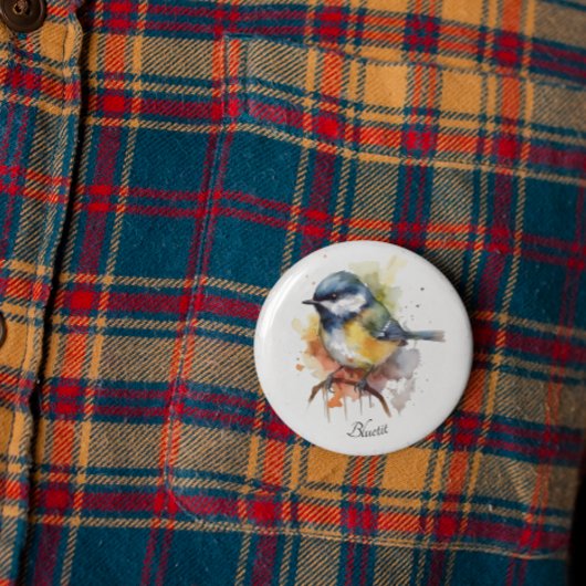 Schattigee Bluetit op een Branch, op maat Ronde Button 3,2 Cm