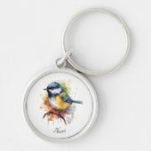 Schattigee Bluetit op een Branch, op maat Sleutelhanger (Voorkant)