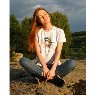 Schattigee Bluetit op een Branch, op maat T-shirt