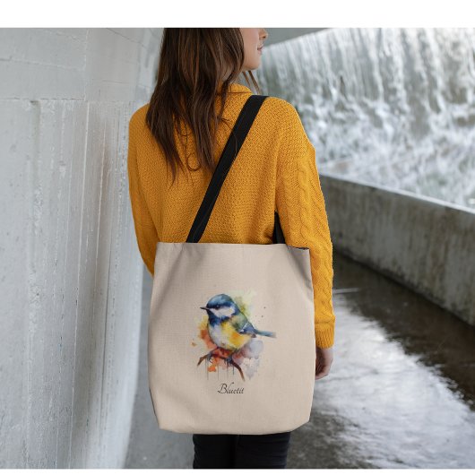 Schattigee Bluetit op een Branch, op maat Tote Bag