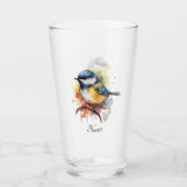 Schattigee bluetit zittend op een tak glas (Achterkant)