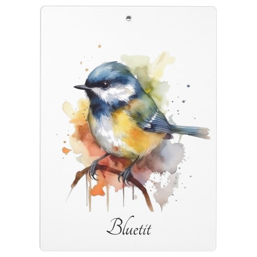 Schattigee bluetit zittend op een tak klembord (Achterkant)