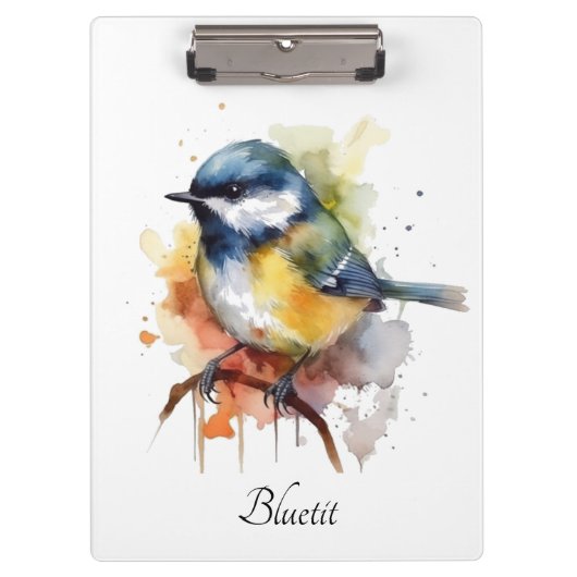 Schattigee bluetit zittend op een tak klembord (Voorkant)