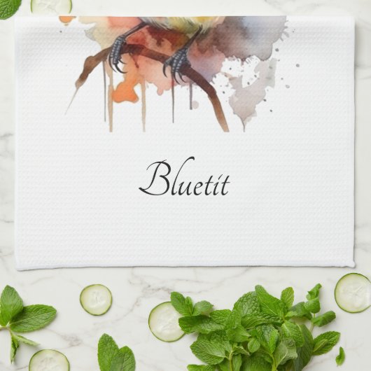 Schattigee bluetit zittend op een tak theedoek (Gevouwen)