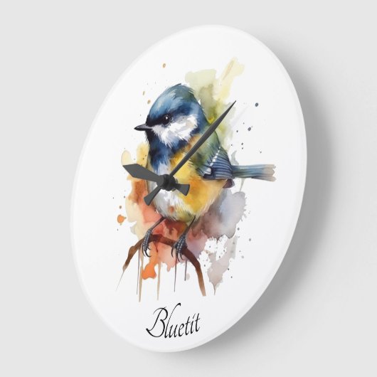 Schattigee bluetit zittend op een tak waterverf grote klok (Hoek)