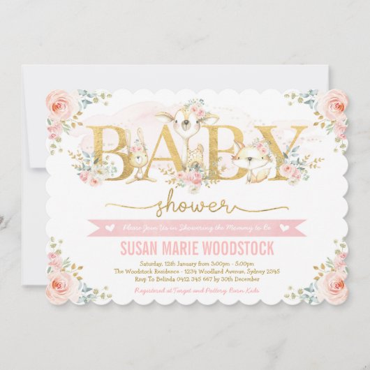 Schattigee Blush Bloemen Woodland Forest Girl Baby Kaart (Voorkant)
