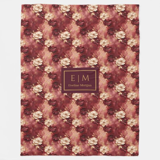 Schattigee Blush Bourgogne Goud Custom Waterverf B Fleece Deken (Voorkant)