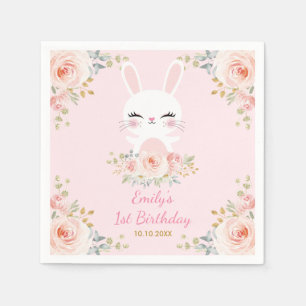 Schattigee Blush Bunny Rabbit Floral Verjaardagsfe Servet
