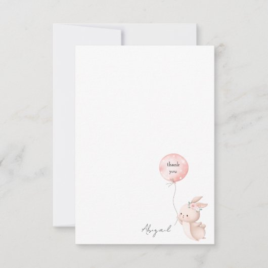 Schattigee Blush Bunny Script Naam Baby shower Dan Bedankkaart (Voorkant)