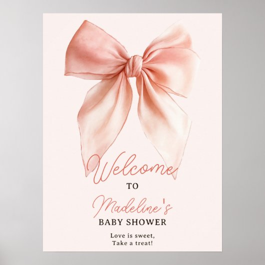 Schattigee Blush Coquette Bow Baby shower Welkom Poster (Voorkant)