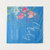 Schattigee blush en blauw voorjaar Waterverf bloem Wandkleed (Voorkant (horizontaal))