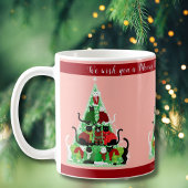 Schattigee Blush en Groene Kat Kerstboom Custom Mok