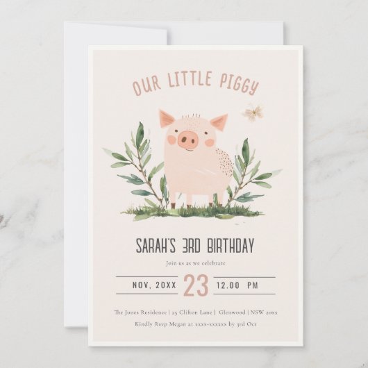 Schattigee Blush Kleine Boerderij Varken Vlinder K Kaart (Voorkant)